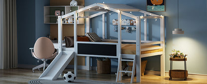 Loft House Bed With Ladder And Slide, With board And Light Strip On The Roof - The Sleep Loft - Online Mattress Showroom NYC