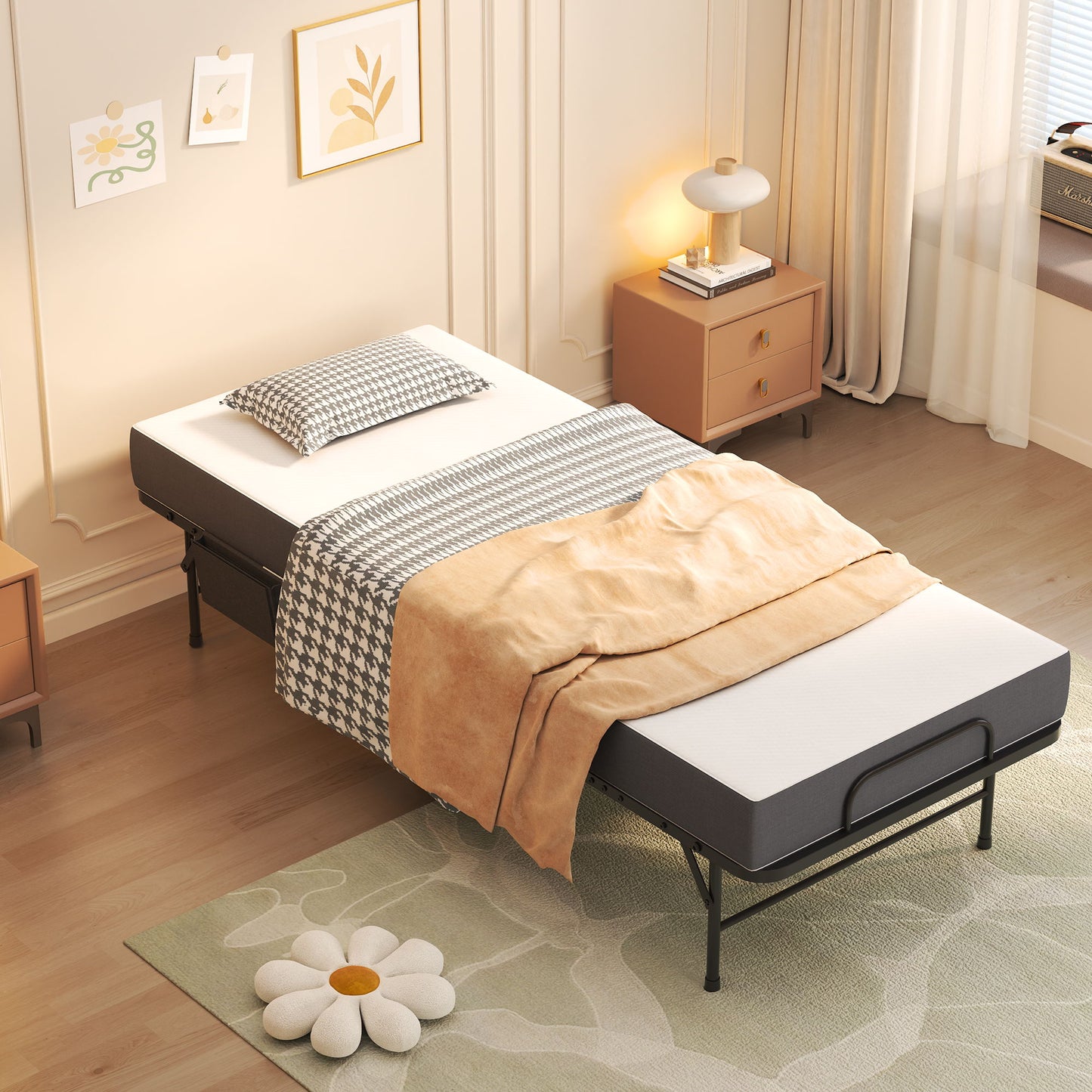 Twin Folding Bed With Memory Foam Mattress, On Wheels, Portable Bed For Adults & Guests - Black - The Sleep Loft - Online Mattress Showroom NYC