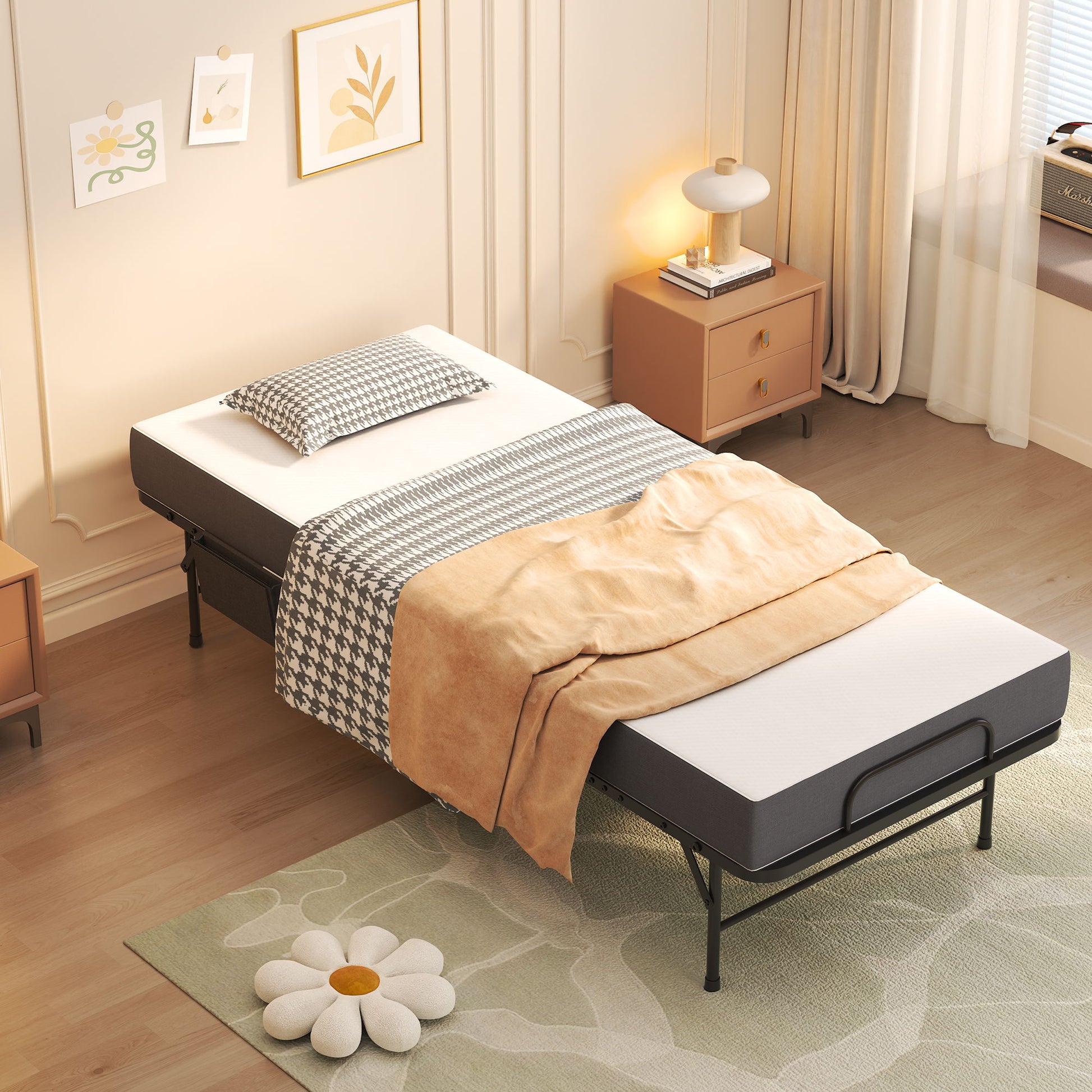 Twin Folding Bed With Memory Foam Mattress, On Wheels, Portable Bed For Adults & Guests - Black - The Sleep Loft - Online Mattress Showroom NYC
