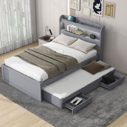 Platform Bed With LED Headboard, Charging Station, Trundle And 2 Drawers - The Sleep Loft - Online Mattress Showroom NYC