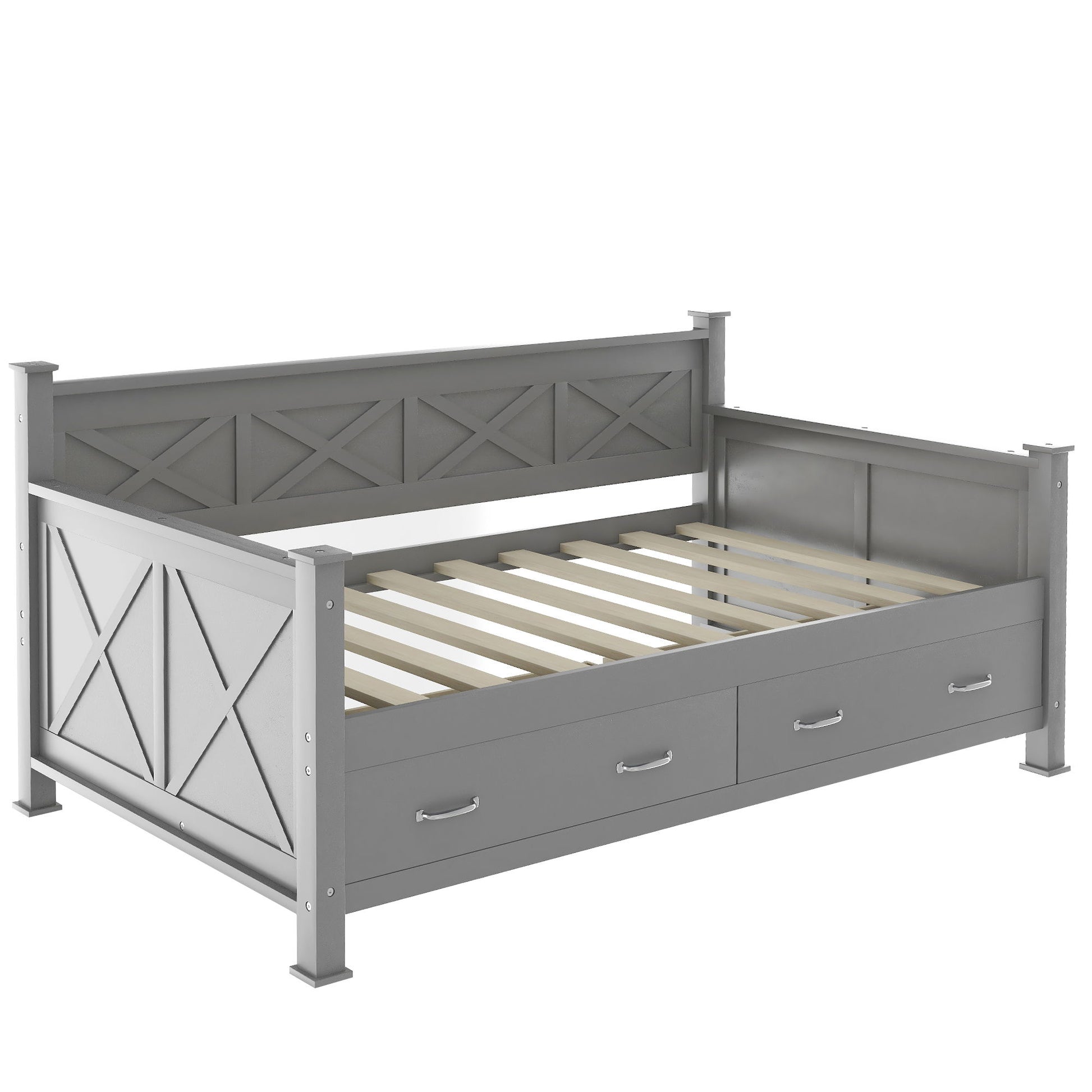 Modern Daybed With 2 Large Drawers, X Shaped Frame - The Sleep Loft - Online Mattress Showroom NYC