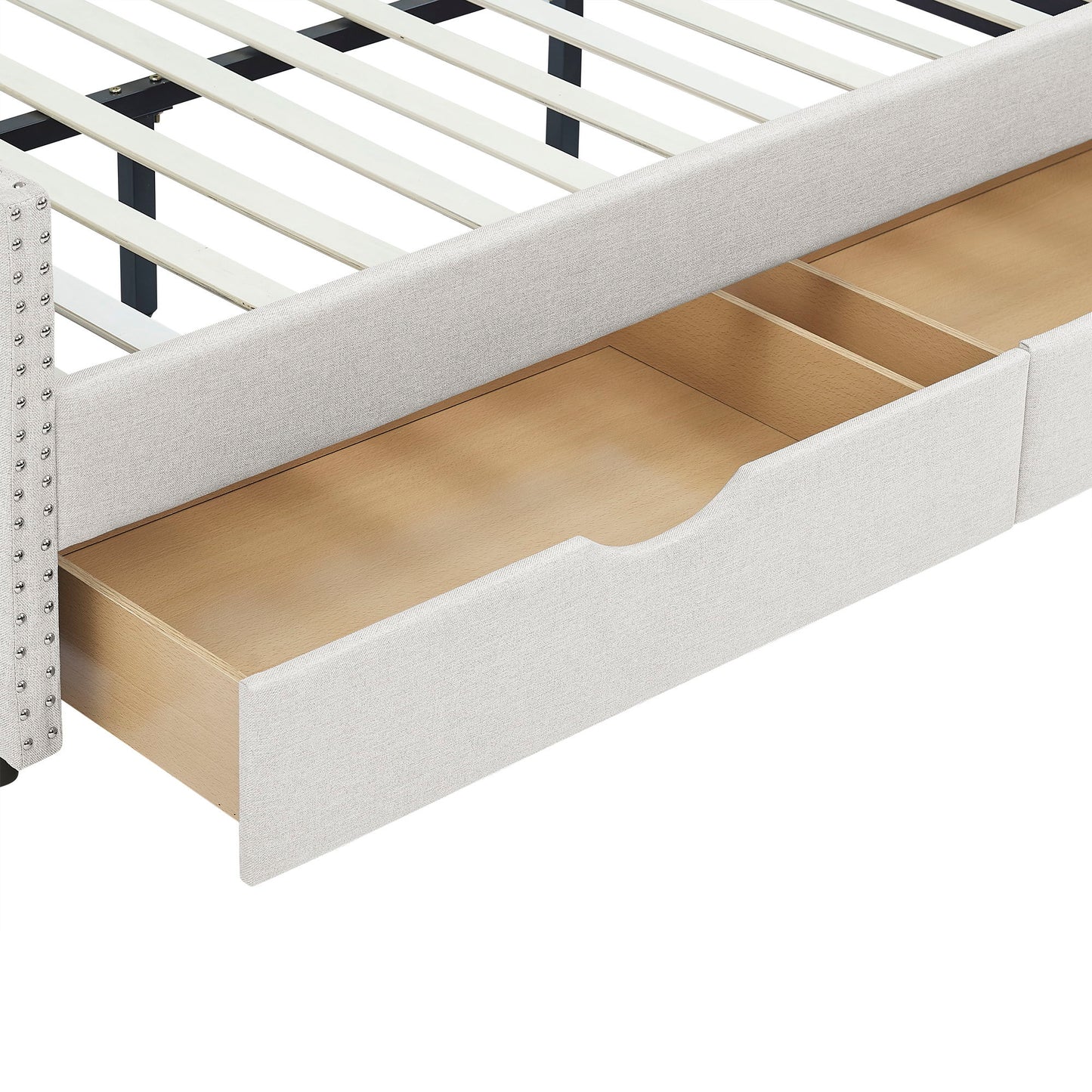Upholstered Tufted Daybed With Drawers, Waved Arms - The Sleep Loft - Online Mattress Showroom NYC