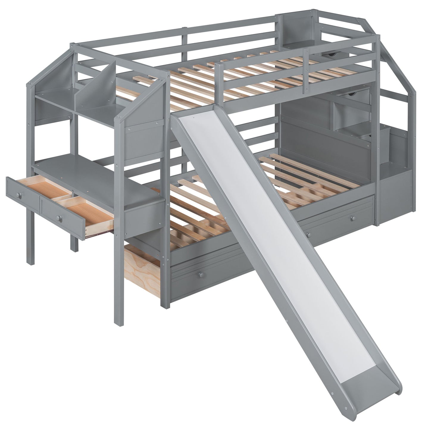 Bunk Bed With Storage Staircase, Slide, Desk, Drawers, And Shelves - The Sleep Loft - Online Mattress Showroom NYC