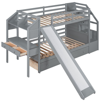 Bunk Bed With Storage Staircase, Slide, Desk, Drawers, And Shelves - The Sleep Loft - Online Mattress Showroom NYC
