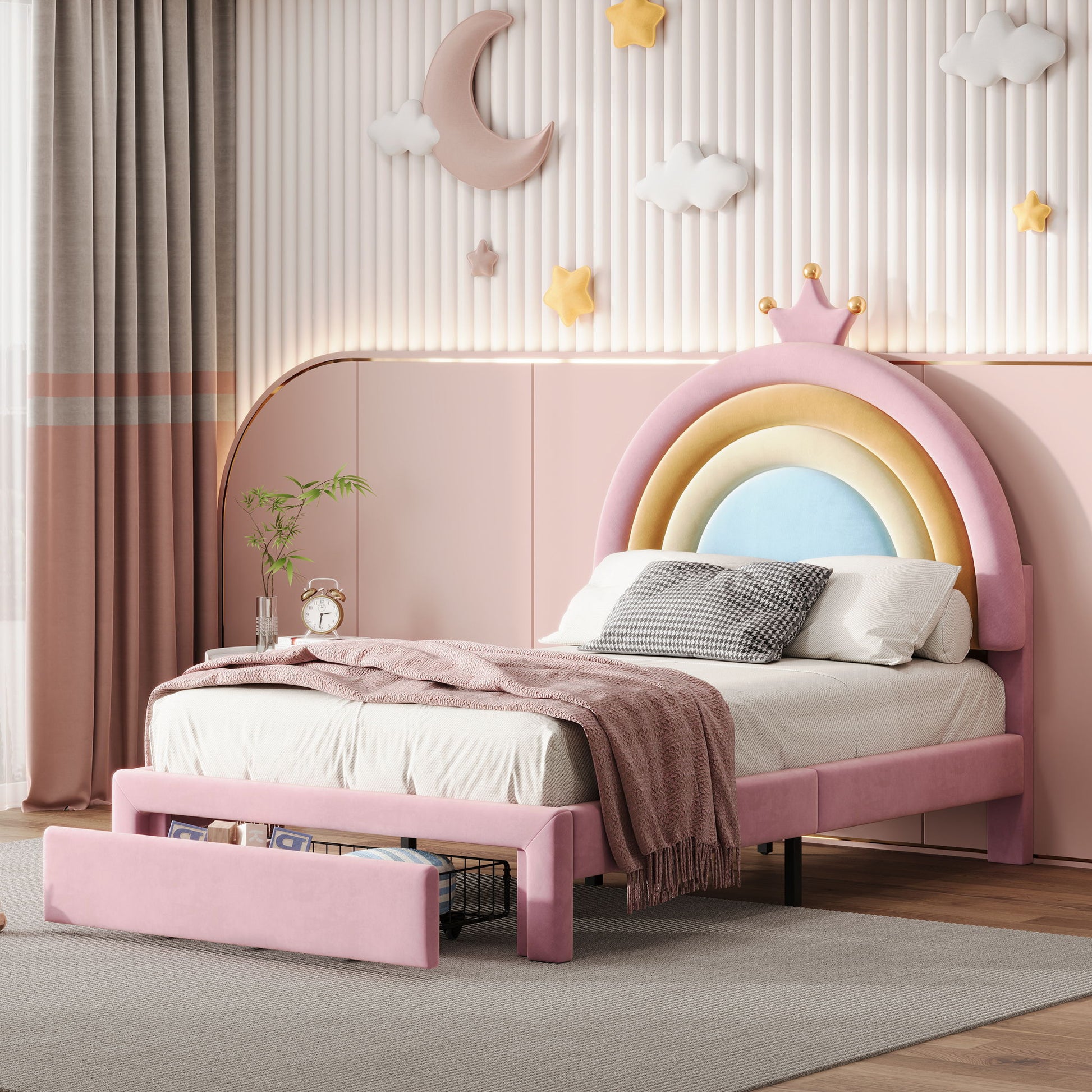 Upholstered Rainbow Design Bed, Princess Platform Bed With Storage Drawer - The Sleep Loft - Online Mattress Showroom NYC