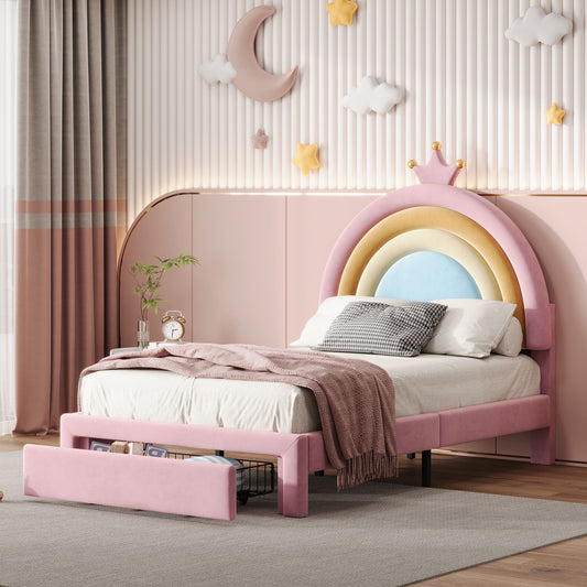Upholstered Rainbow Design Bed, Princess Platform Bed With Storage Drawer - The Sleep Loft - Online Mattress Showroom NYC