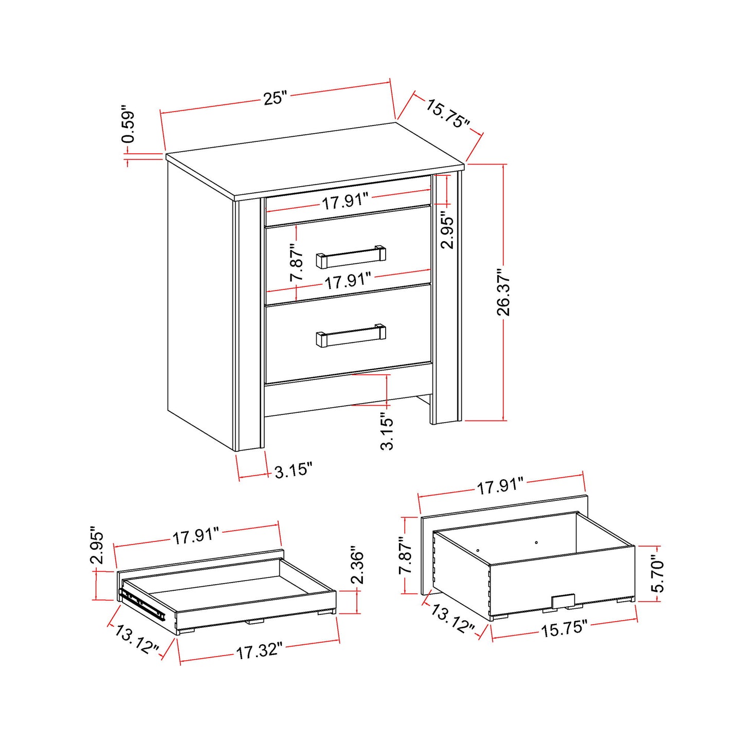 Lorenzo - Nightstand With Hidden Compartment And Handles - Silver - The Sleep Loft - Online Mattress Showroom NYC