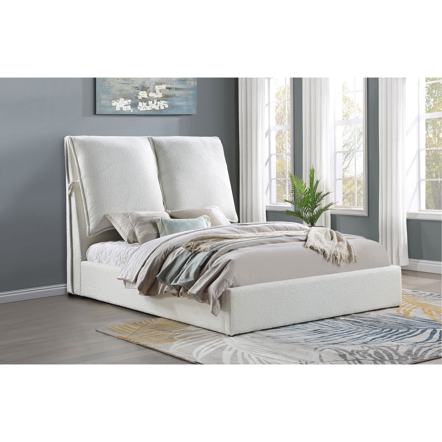 Corwyn - Queen Upholstered Panel Bed With Headboard Pillows - White - The Sleep Loft - Online Mattress Showroom NYC