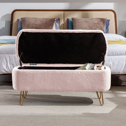 Storage Ottoman Bench For End Of Bed Legs, Modern Camel Faux Fur Entryway Bench Upholstered Padded With Storage For Living Room Bedroom - The Sleep Loft - Online Mattress Showroom NYC