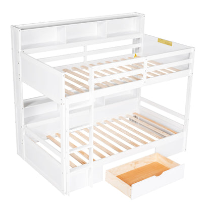 Twin Size Bunk Bed With Built-In Shelves Beside Both Upper And Down Bed And Storage Drawer - The Sleep Loft - Online Mattress Showroom NYC