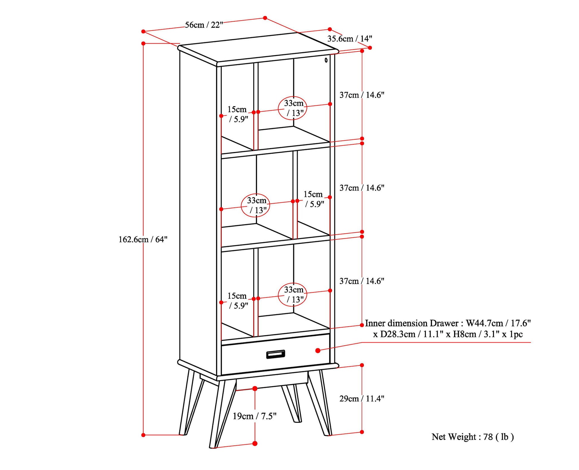 Draper - Mid Century Wide Bookcase And Storage Unit - The Sleep Loft - Online Mattress Showroom NYC