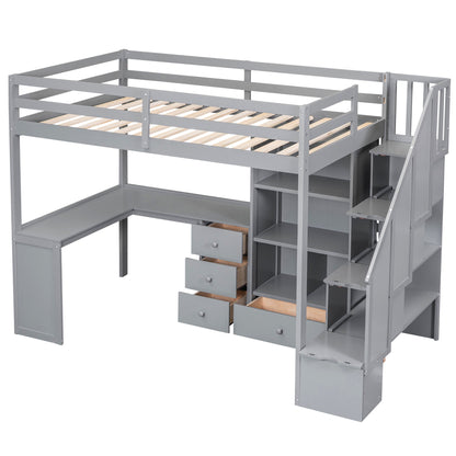 Loft Bed With L Shaped Desk, Drawers, Cabinet, And Storage Staircase - The Sleep Loft - Online Mattress Showroom NYC