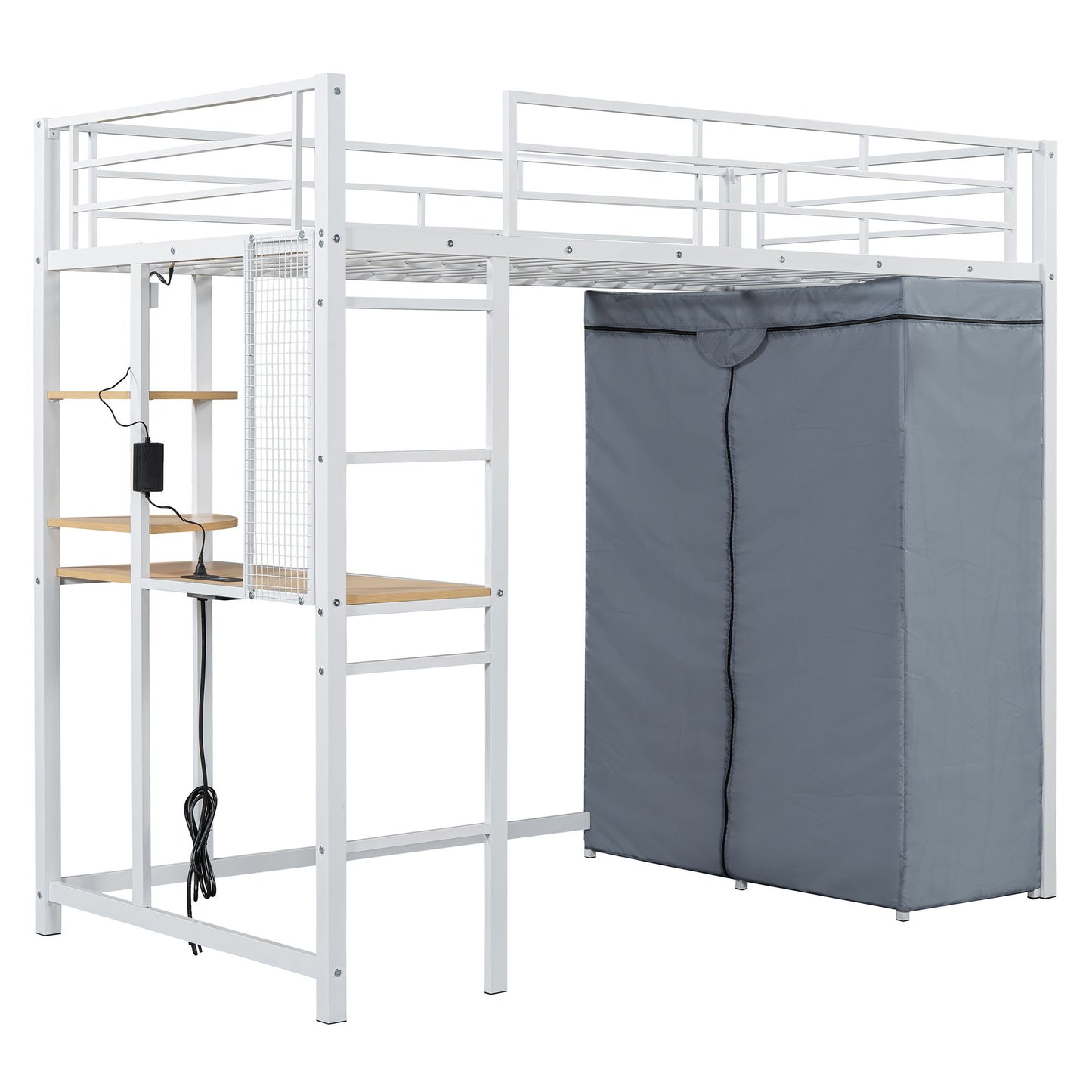 Loft Bed With Desk, Shelves, Power Outlet, LED Light And Wardrobe - The Sleep Loft - Online Mattress Showroom NYC