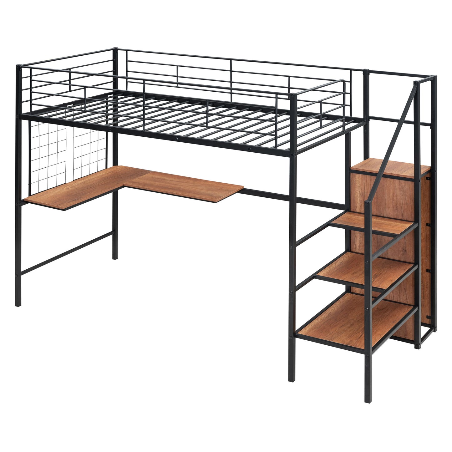 Loft Bed With Desk And Grid, Stylish Frame With Lateral Storage Ladder And Wardrobe - The Sleep Loft - Online Mattress Showroom NYC