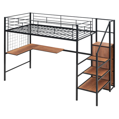 Loft Bed With Desk And Grid, Stylish Frame With Lateral Storage Ladder And Wardrobe - The Sleep Loft - Online Mattress Showroom NYC