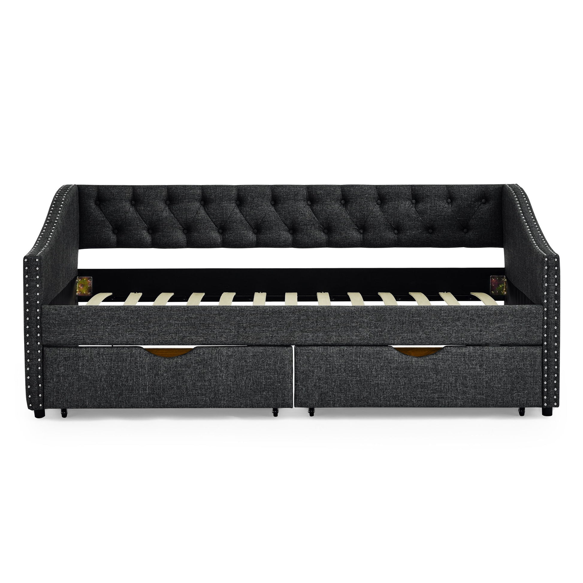 Upholstered Tufted Daybed With 2 Drawers, Waved Arms - The Sleep Loft - Online Mattress Showroom NYC