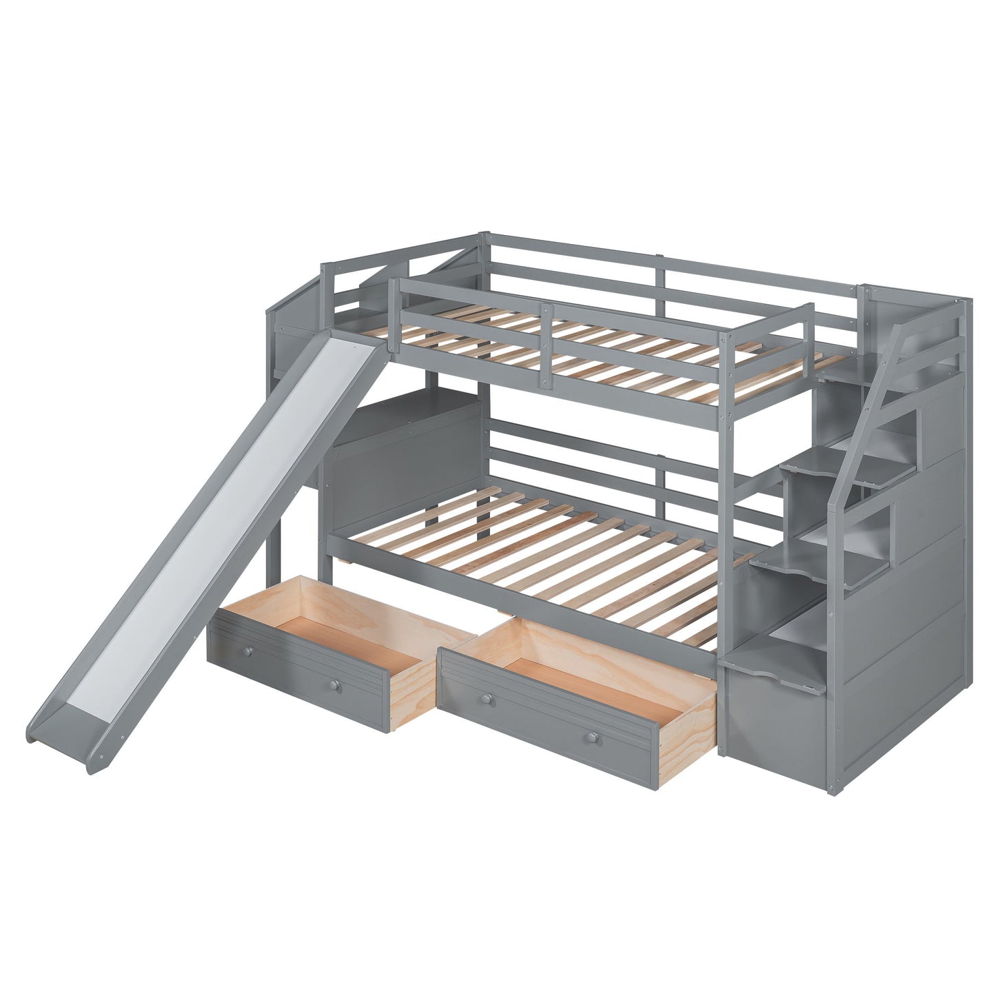 Bunk Bed With Storage Staircase, Slide, Desk, Drawers, And Shelves - The Sleep Loft - Online Mattress Showroom NYC