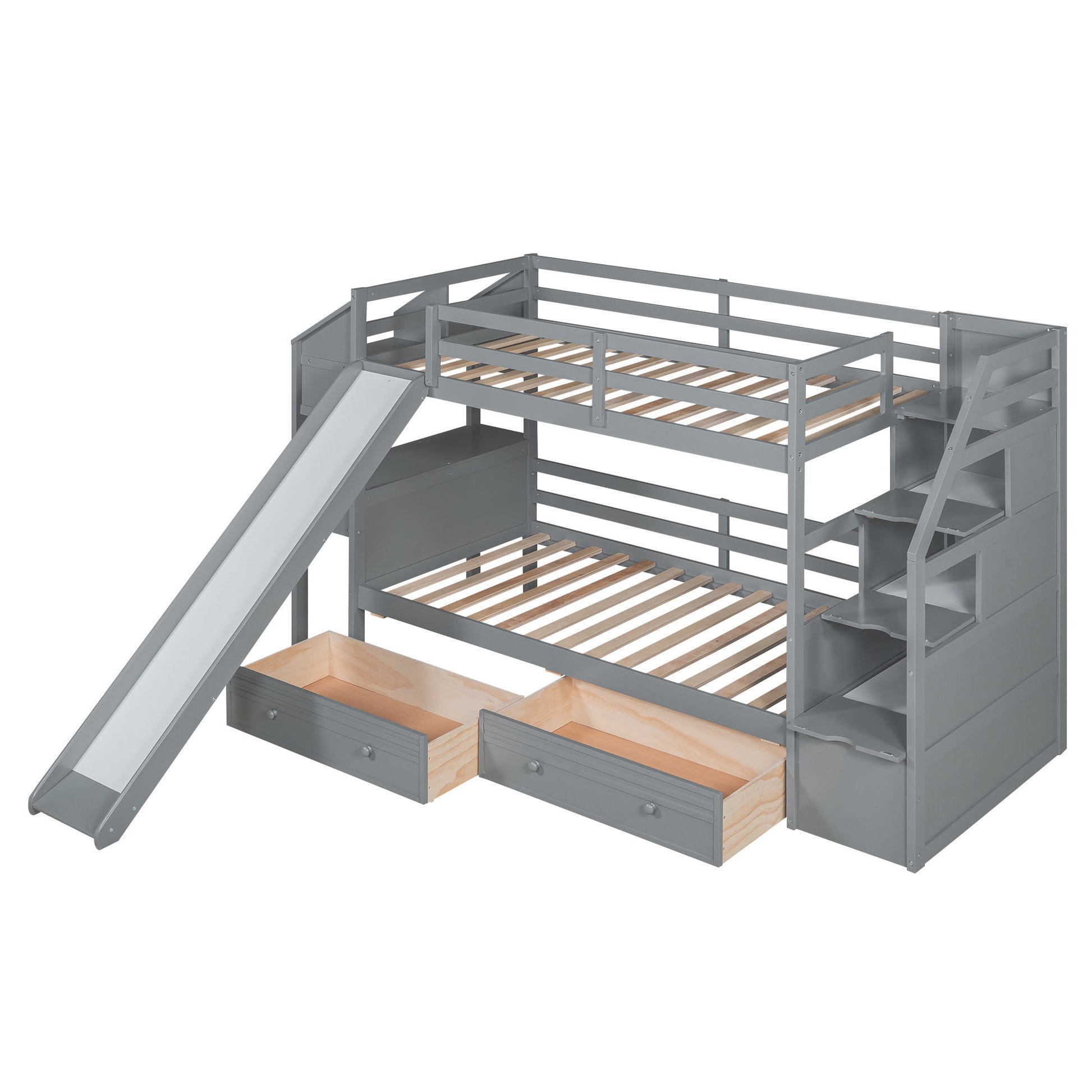 Bunk Bed With Storage Staircase, Slide, Desk, Drawers, And Shelves - The Sleep Loft - Online Mattress Showroom NYC