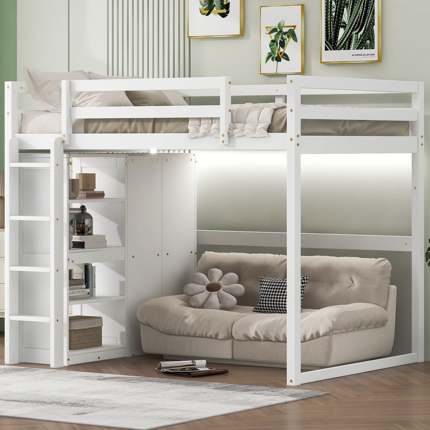 Loft Bed With Built In Wardrobe, Storage Shelves, And LED Light - The Sleep Loft - Online Mattress Showroom NYC