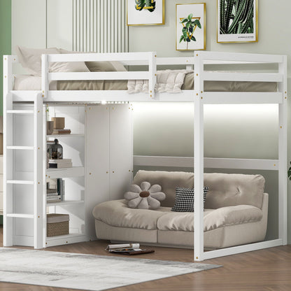 Loft Bed With Built In Wardrobe, Storage Shelves, And LED Light - The Sleep Loft - Online Mattress Showroom NYC