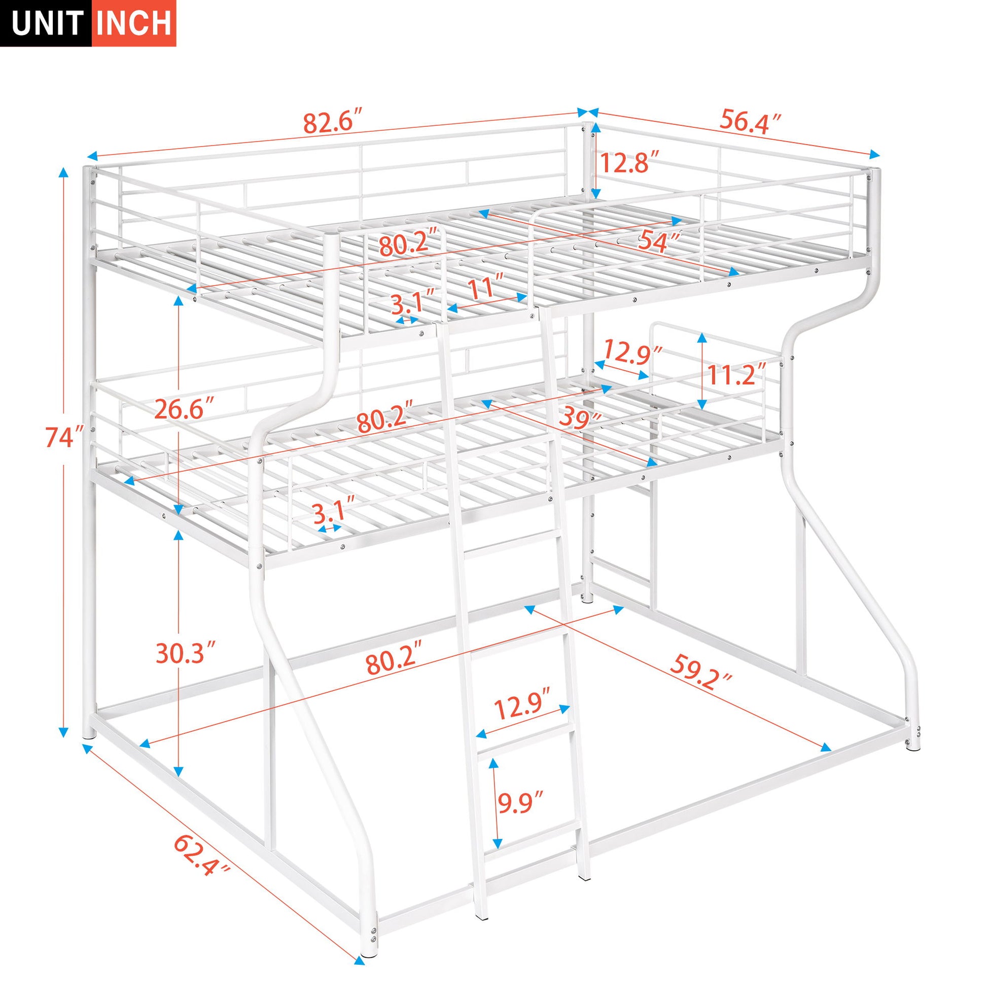 Industrial Triple Bunk Bed With Dual Ladders Frame, Space Saving Design - The Sleep Loft - Online Mattress Showroom NYC