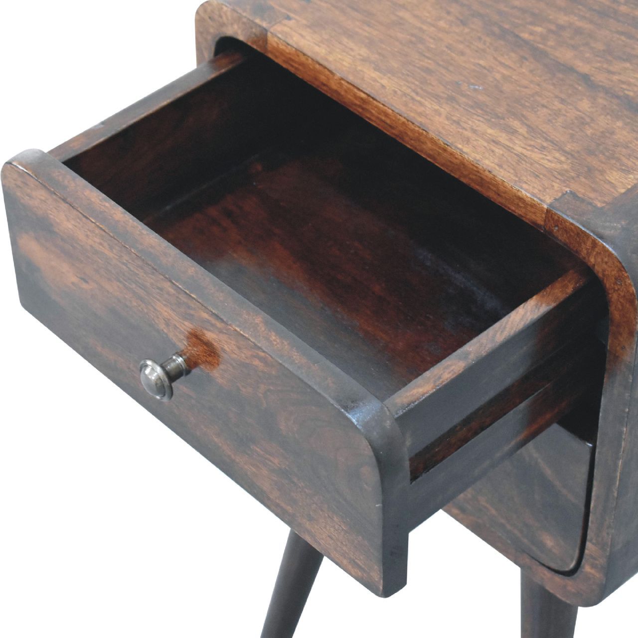 Mini Curved Nightstand - Walnut - The Sleep Loft - Online Mattress Showroom NYC