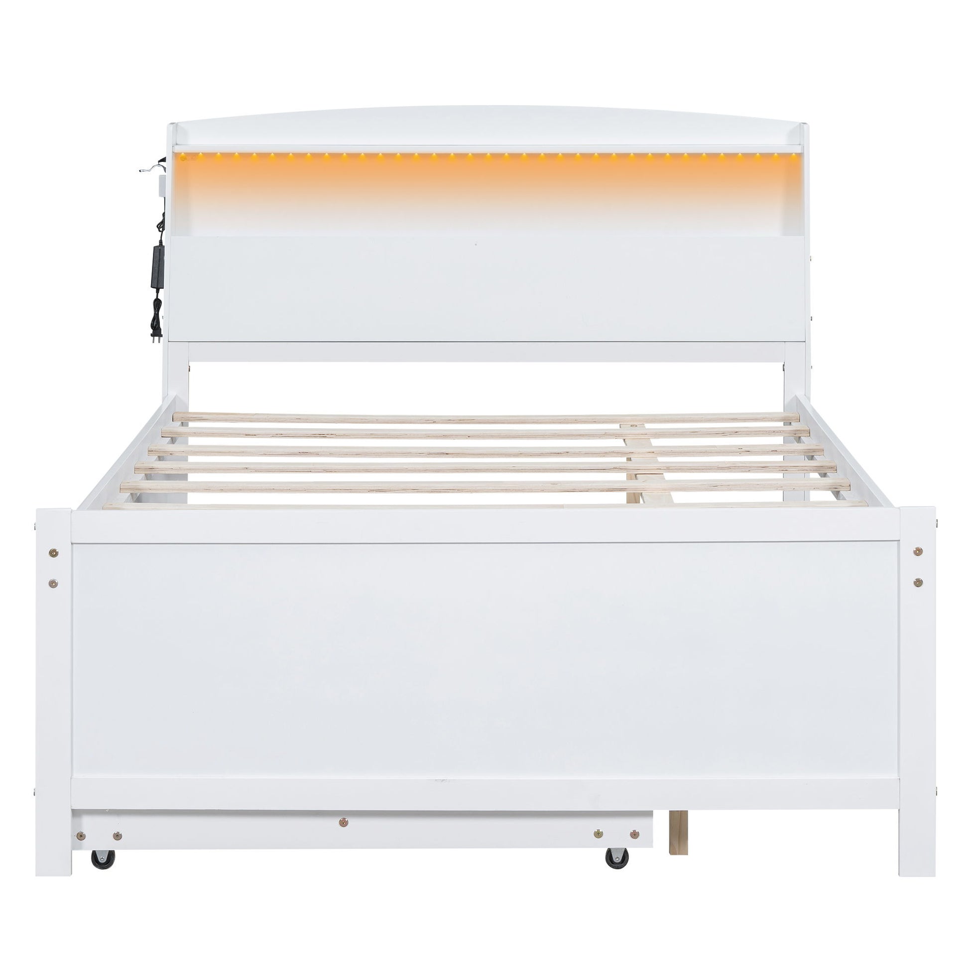 Full Size Platform Bed With Storage LED Headboard, Twin Trundle And 3 Drawers - White - The Sleep Loft - Online Mattress Showroom NYC