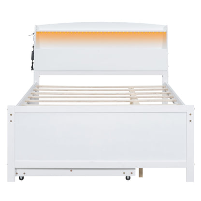 Full Size Platform Bed With Storage LED Headboard, Twin Trundle And 3 Drawers - White - The Sleep Loft - Online Mattress Showroom NYC