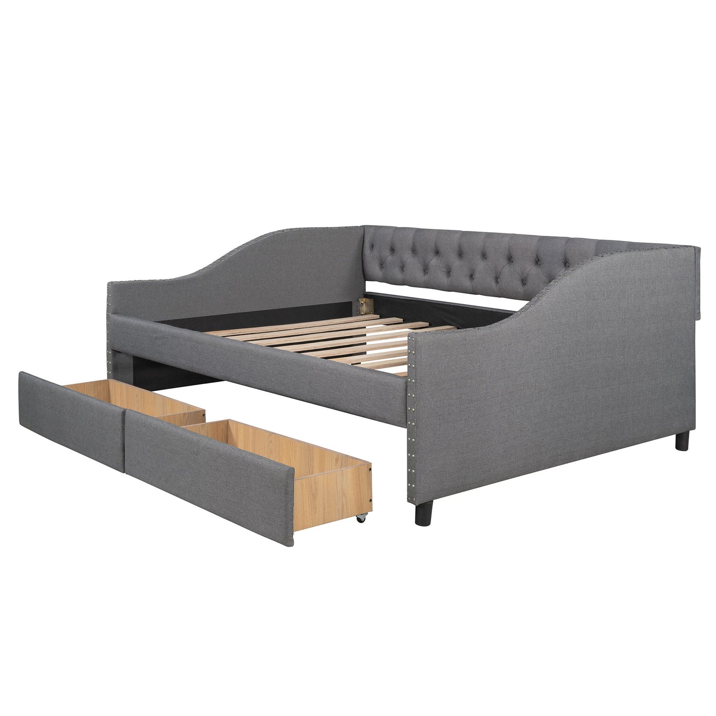 Upholstered Daybed With Two Drawers, Wood Slat Support - The Sleep Loft - Online Mattress Showroom NYC