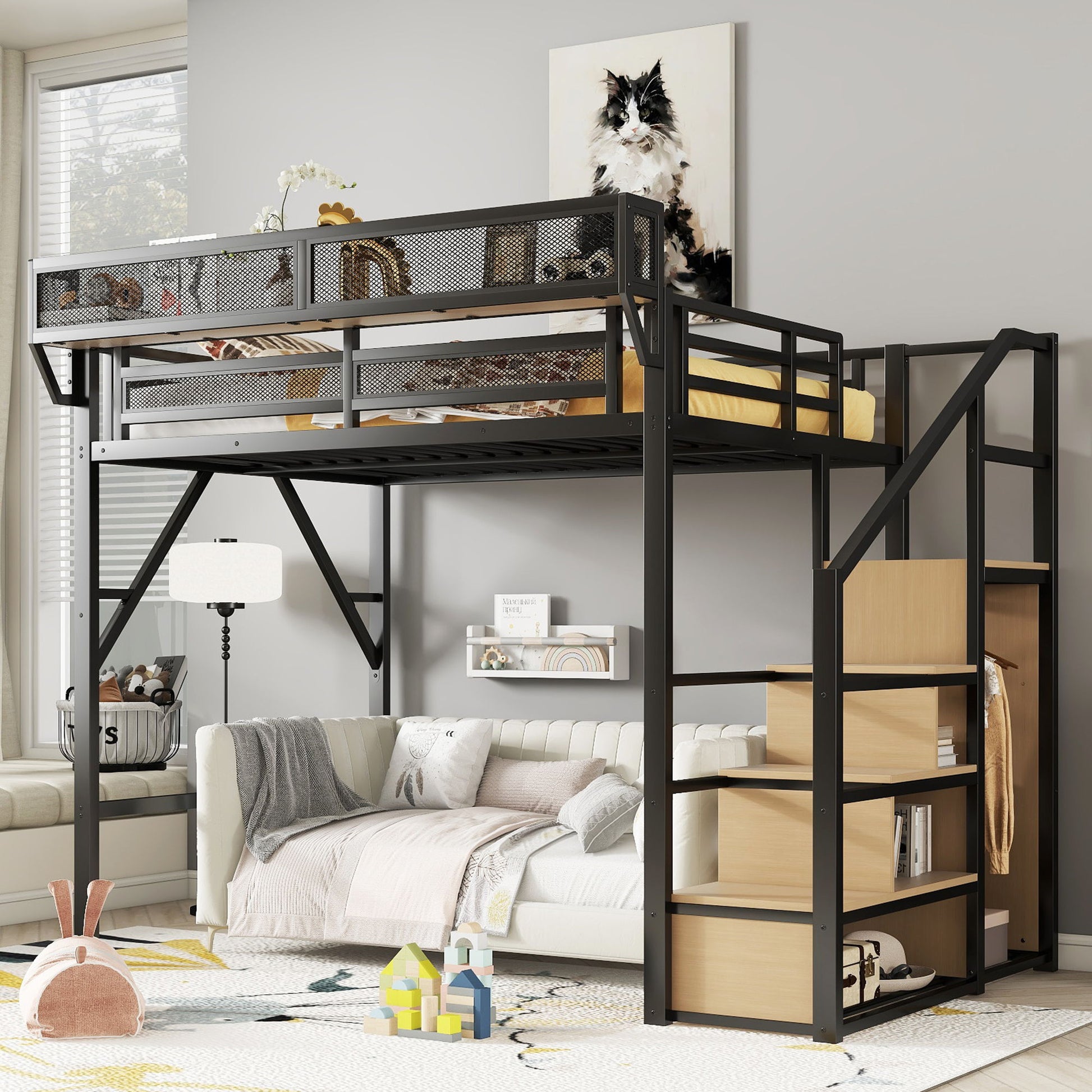 Loft Bed With Stairs, Storage Shelves, Wardrobe - The Sleep Loft - Online Mattress Showroom NYC