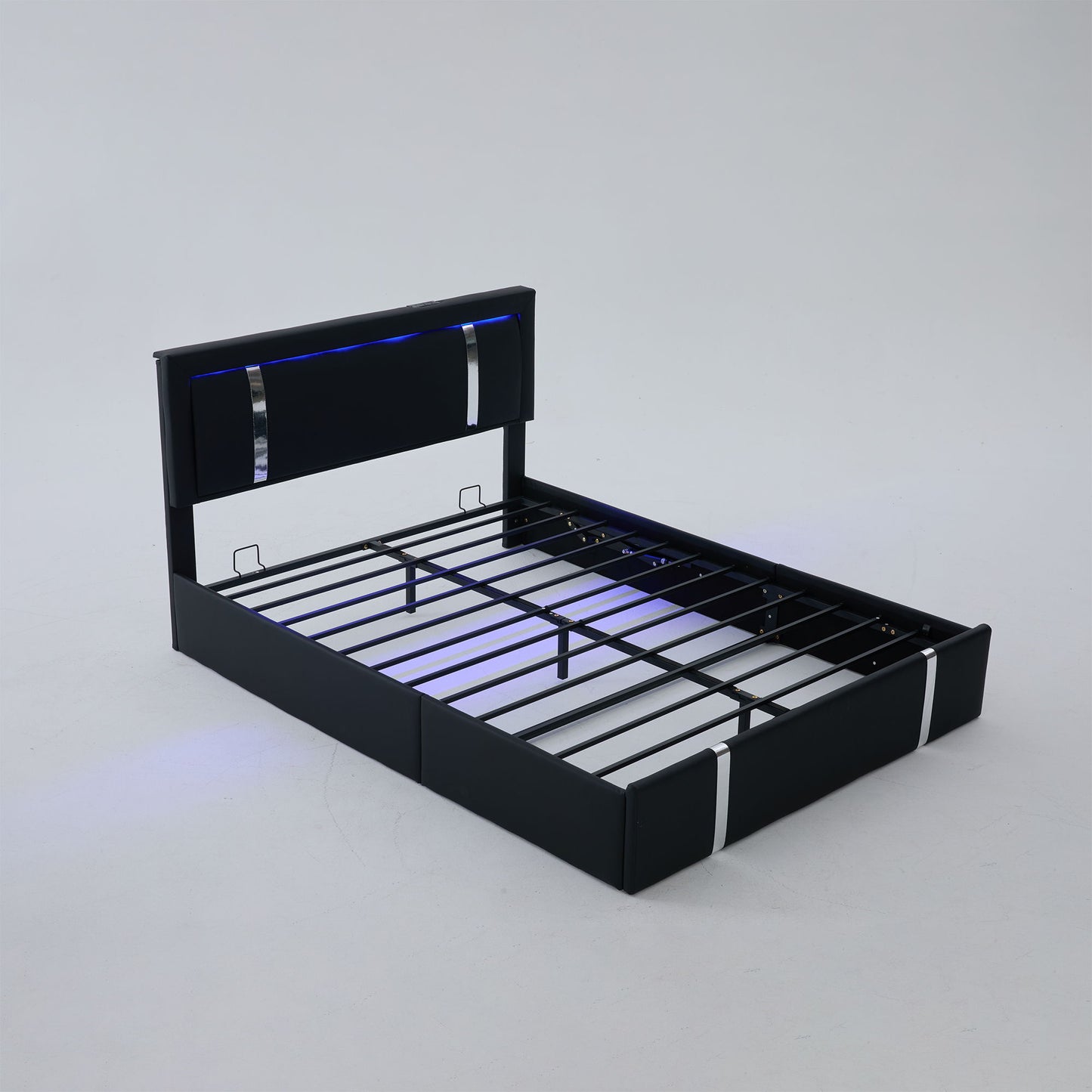 Upholstered Platform Bed Frame With Adjustable LED Headboard, USB C-Charging, Hydraulic Lift - The Sleep Loft - Online Mattress Showroom NYC