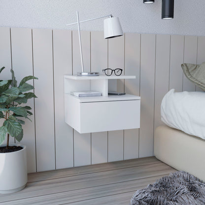 Flopini - Floating Nightstand With 1 Drawer, Compact Size - White - The Sleep Loft - Online Mattress Showroom NYC