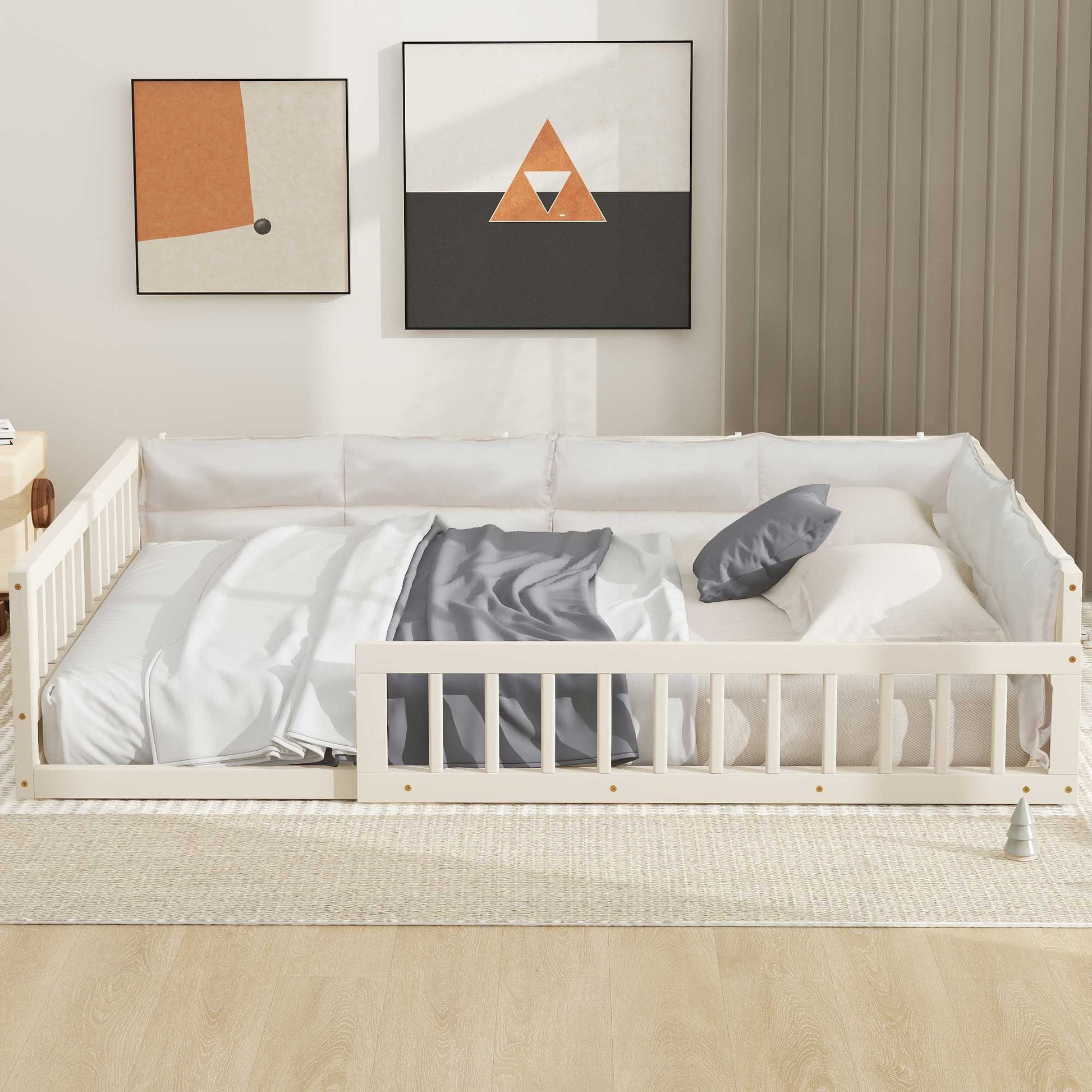 Upholstered Platform Bed With Guardrail And Pillow - The Sleep Loft - Online Mattress Showroom NYC