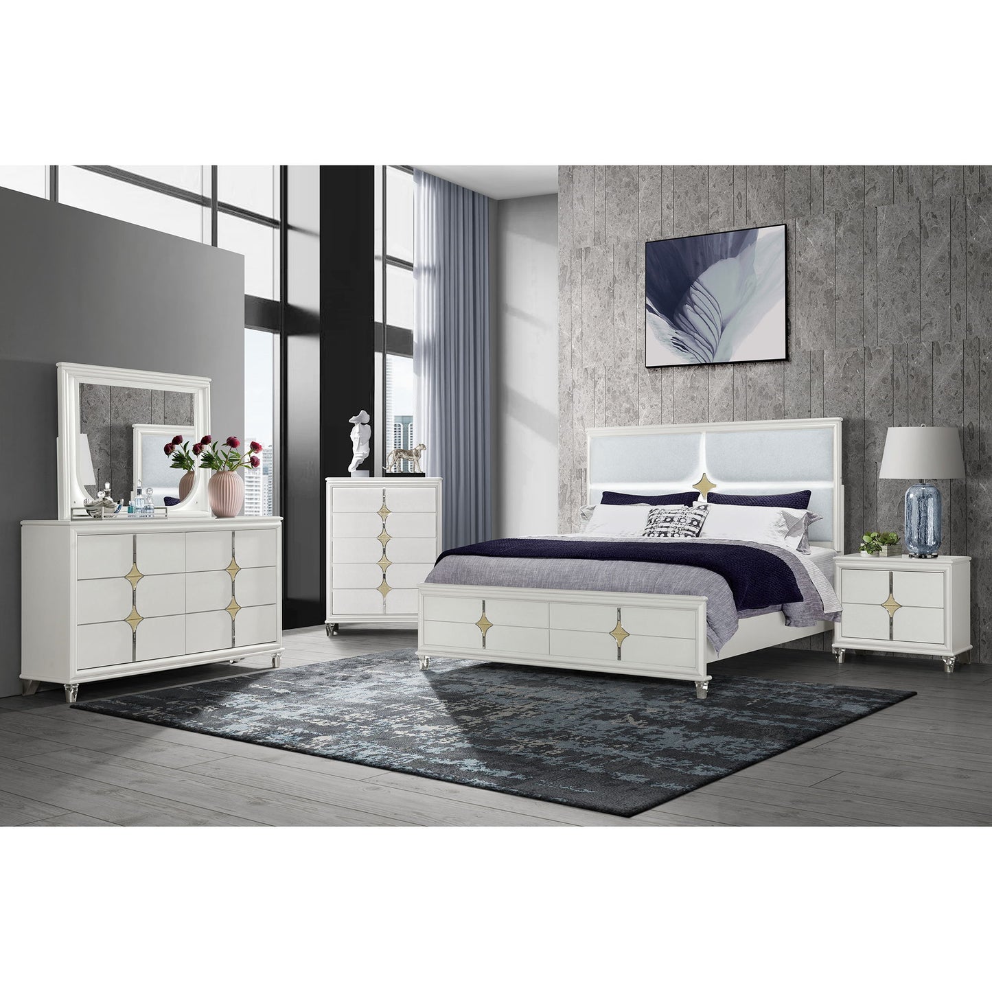 Uriuni - Nightstand - Gold / White - The Sleep Loft - Online Mattress Showroom NYC
