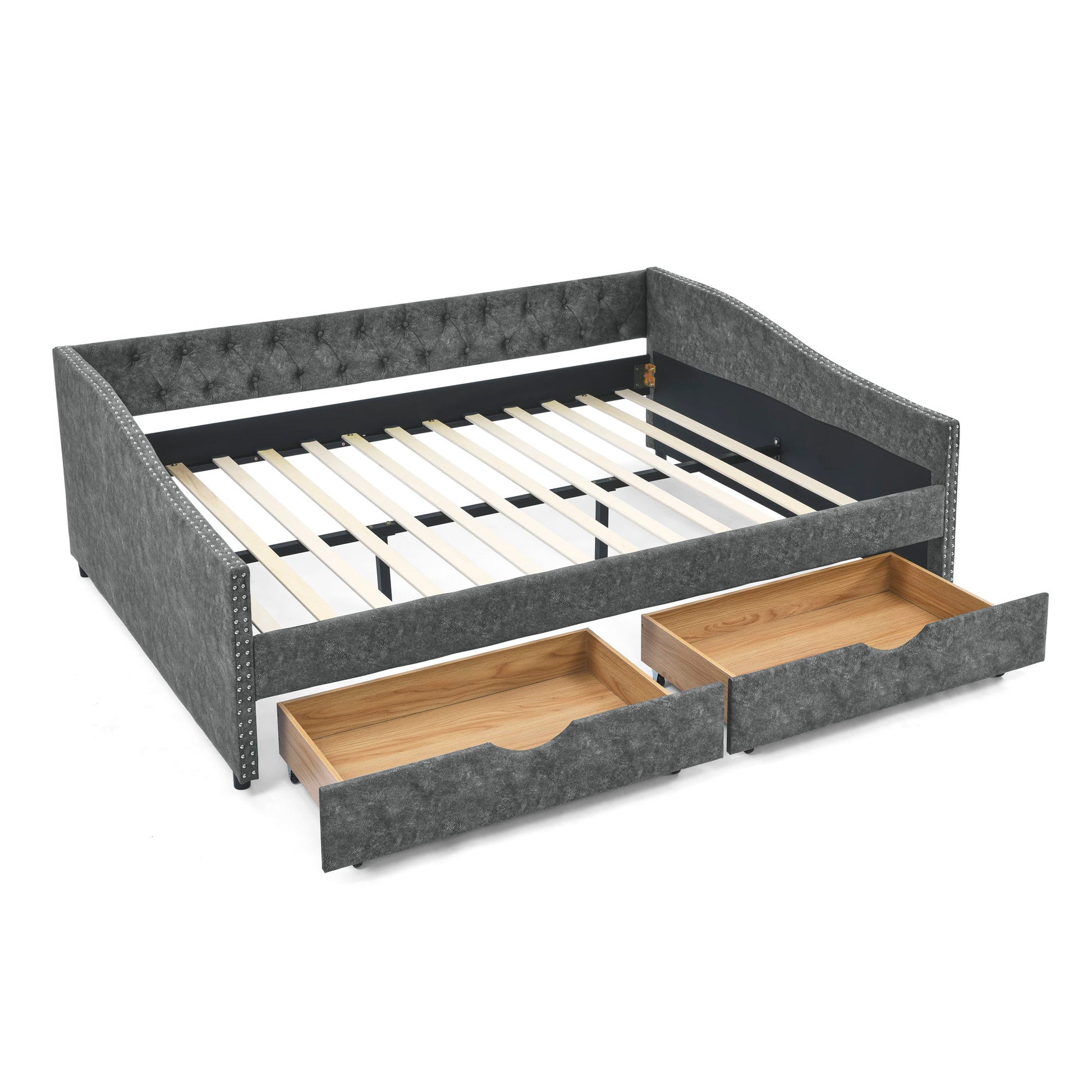 Upholstered Tufted Daybed With Drawers, Waved Arms - The Sleep Loft - Online Mattress Showroom NYC