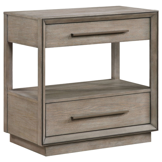 Prescott - 2 Drawers Nightstand With Open Shelf - Taupe - The Sleep Loft - Online Mattress Showroom NYC