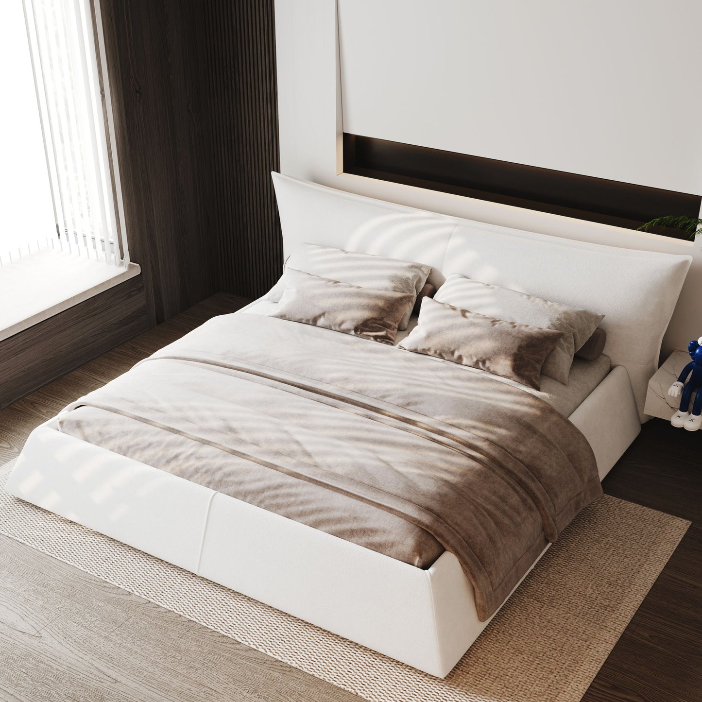 Upholstered Platform Bed With Special Shaped Headboard - The Sleep Loft - Online Mattress Showroom NYC