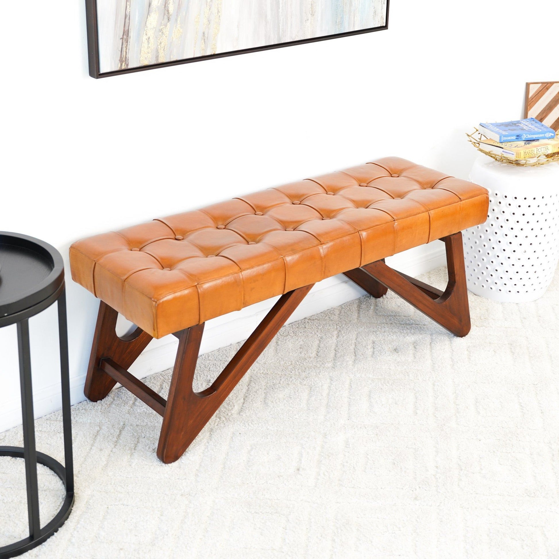 Mia - Bench With Buttons - Brown / Rustic - The Sleep Loft - Online Mattress Showroom NYC