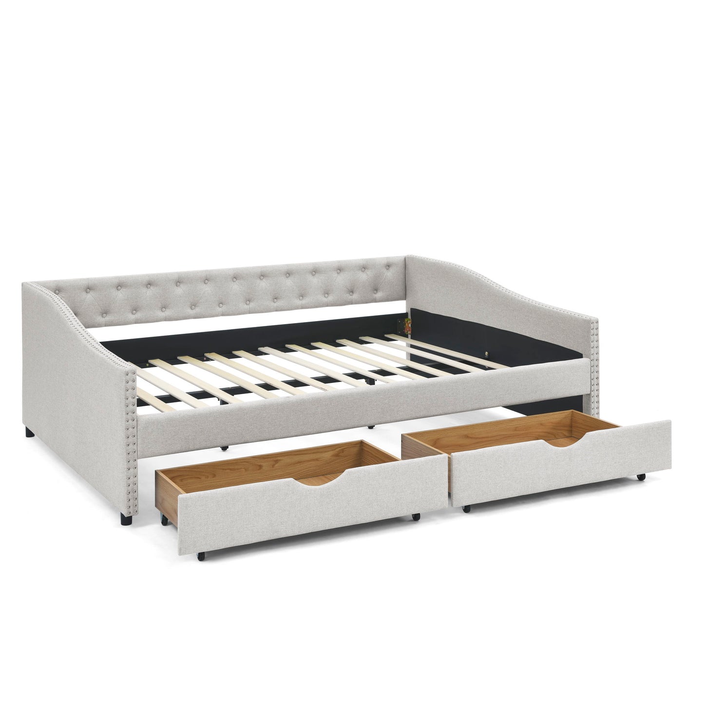 Upholstered Tufted Daybed With Drawers, Waved Arms - The Sleep Loft - Online Mattress Showroom NYC