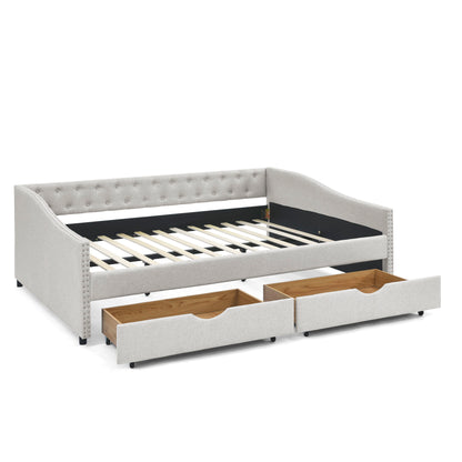 Upholstered Tufted Daybed With Drawers, Waved Arms - The Sleep Loft - Online Mattress Showroom NYC