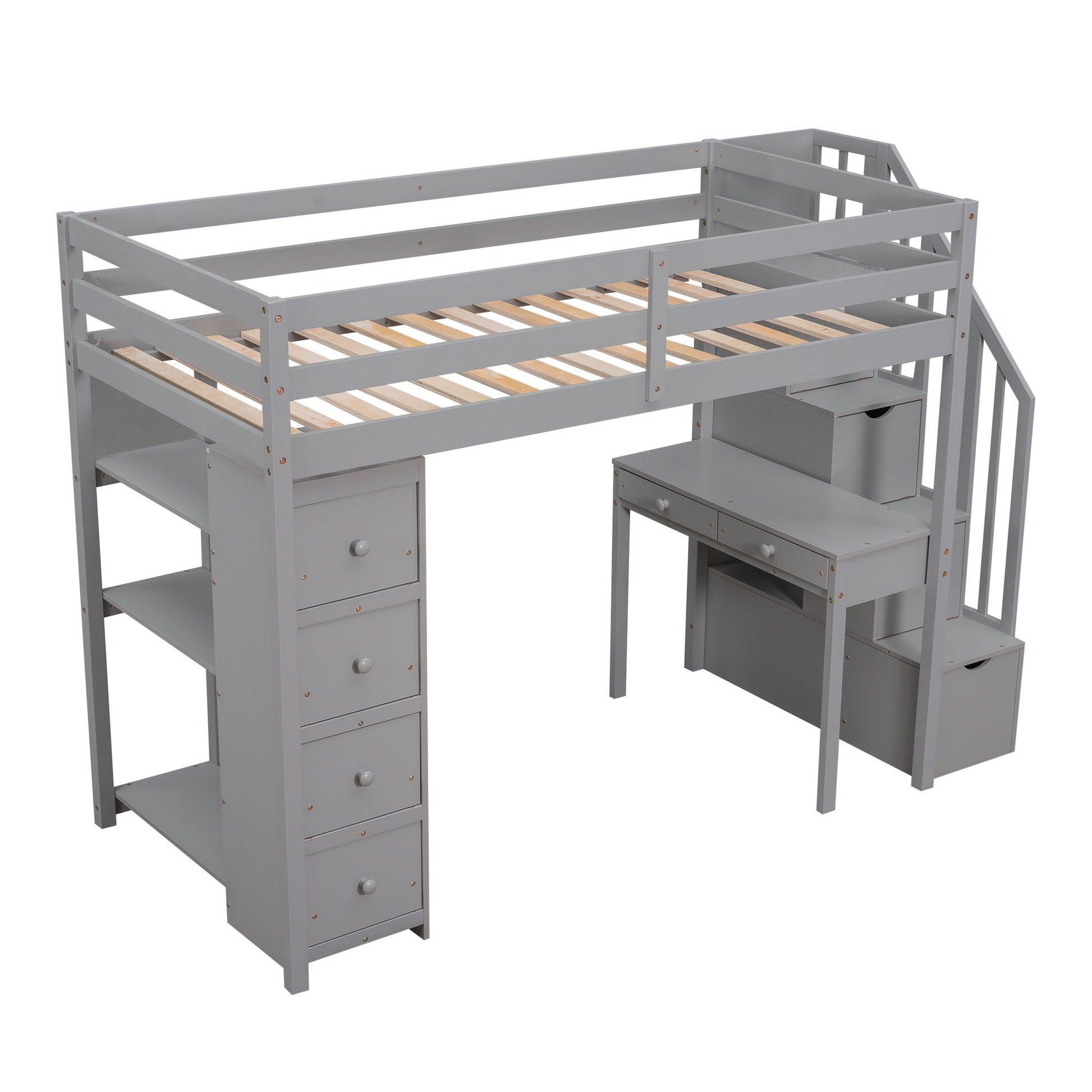 Loft Bed With Storage Drawers, Desk And Stairs With Shelves - The Sleep Loft - Online Mattress Showroom NYC