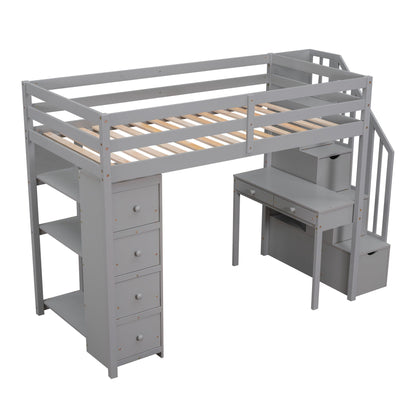 Loft Bed With Storage Drawers, Desk And Stairs With Shelves - The Sleep Loft - Online Mattress Showroom NYC