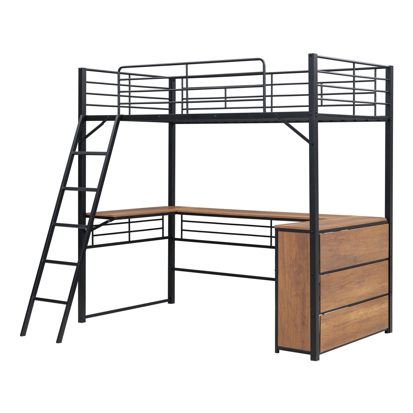 Loft Bed & 3 Layers Of Shelves And L-Shaped Desk - The Sleep Loft - Online Mattress Showroom NYC
