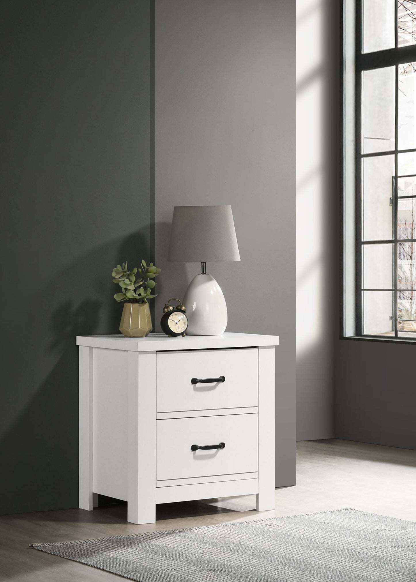 Cassini - 2 Drawer Nightstand Bedside Table - White - The Sleep Loft - Online Mattress Showroom NYC