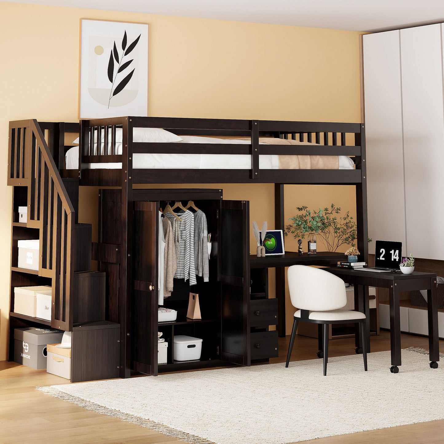 Loft Bed With Stairs, Bookshelf, Drawers, Desk & Wardrobe, Space Saving Multifunctional Furniture - The Sleep Loft - Online Mattress Showroom NYC
