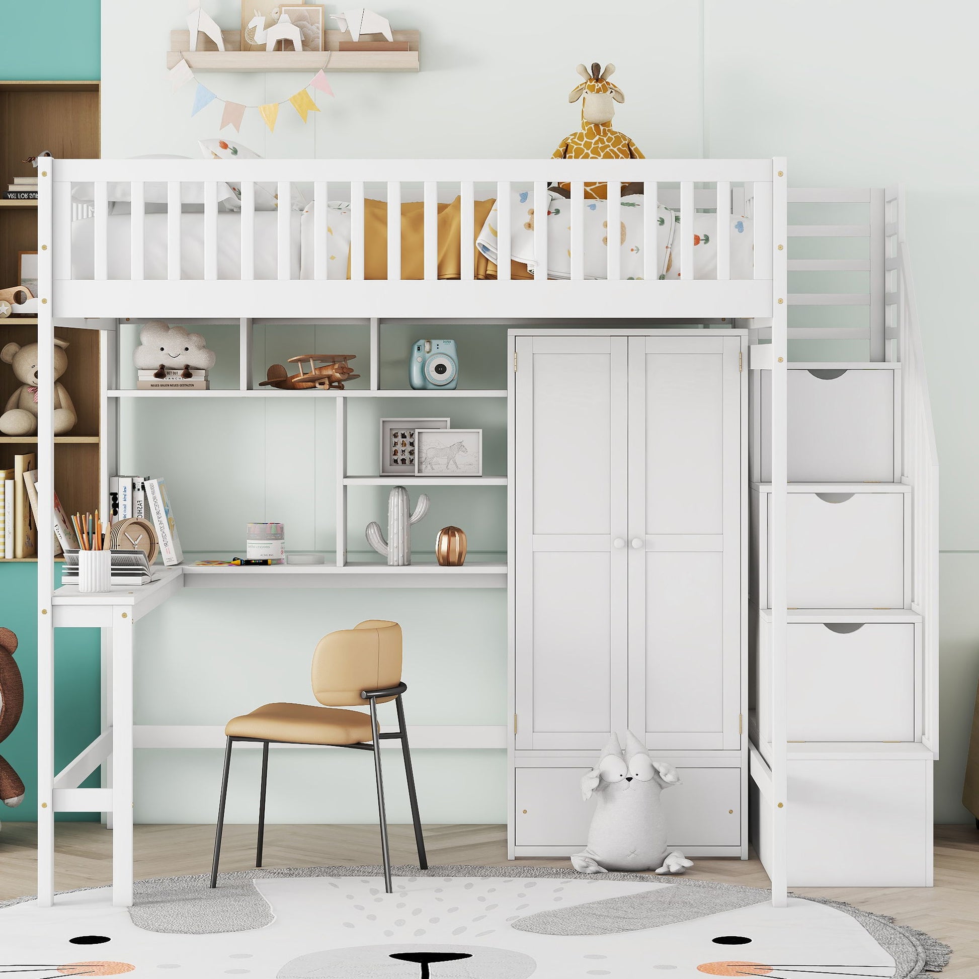 Loft Bed With Bookshelf, Drawers, Desk, And Wardrobe - The Sleep Loft - Online Mattress Showroom NYC