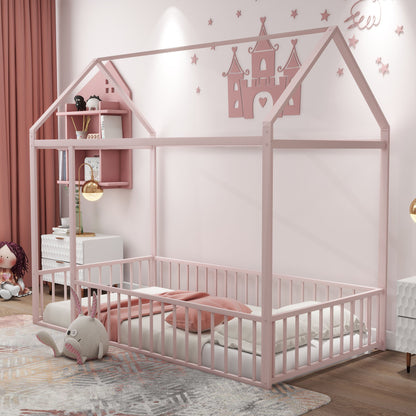 Metal Bed House Bed Frame With Fence - The Sleep Loft - Online Mattress Showroom NYC