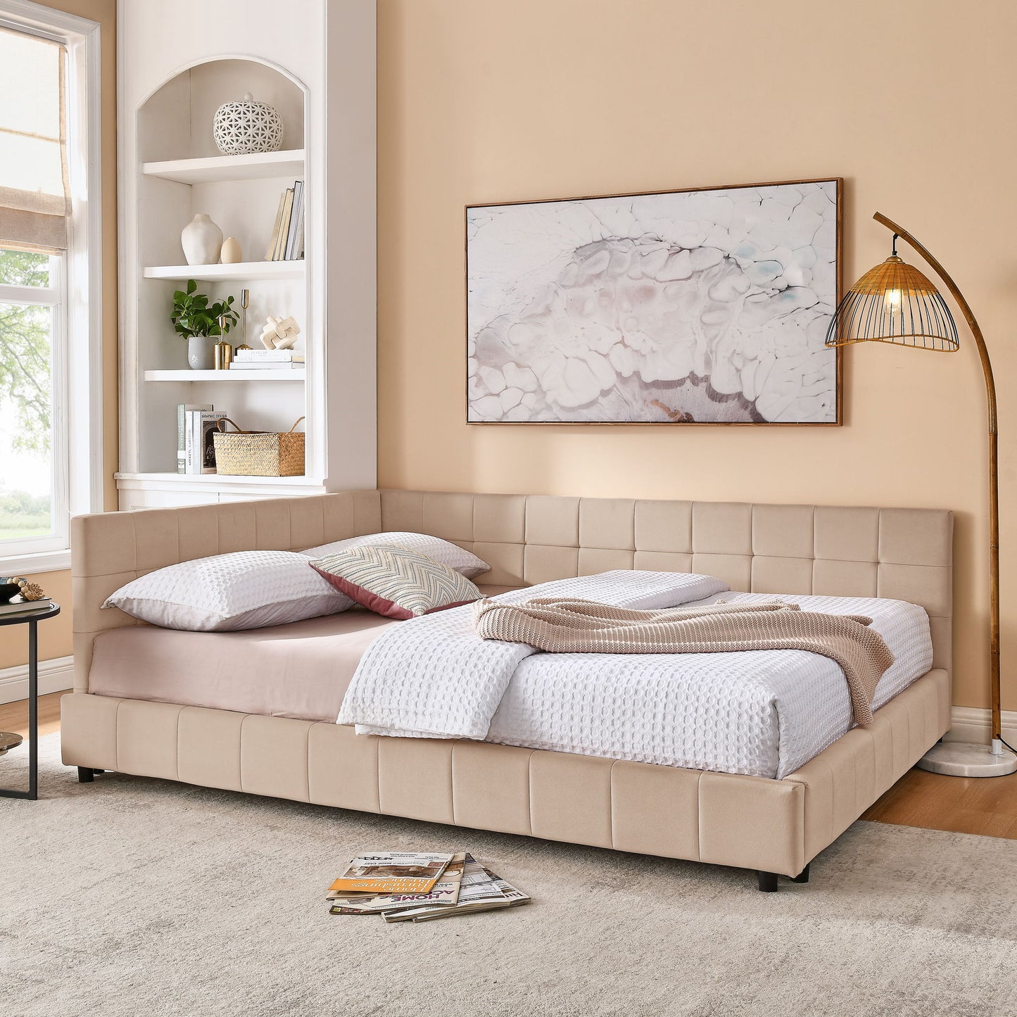 Mid-Century Storage Upholstered Tufted Bed Frame With Backrest And Armrests - The Sleep Loft - Online Mattress Showroom NYC