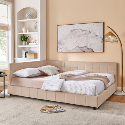 Mid-Century Storage Upholstered Tufted Bed Frame With Backrest And Armrests - The Sleep Loft - Online Mattress Showroom NYC