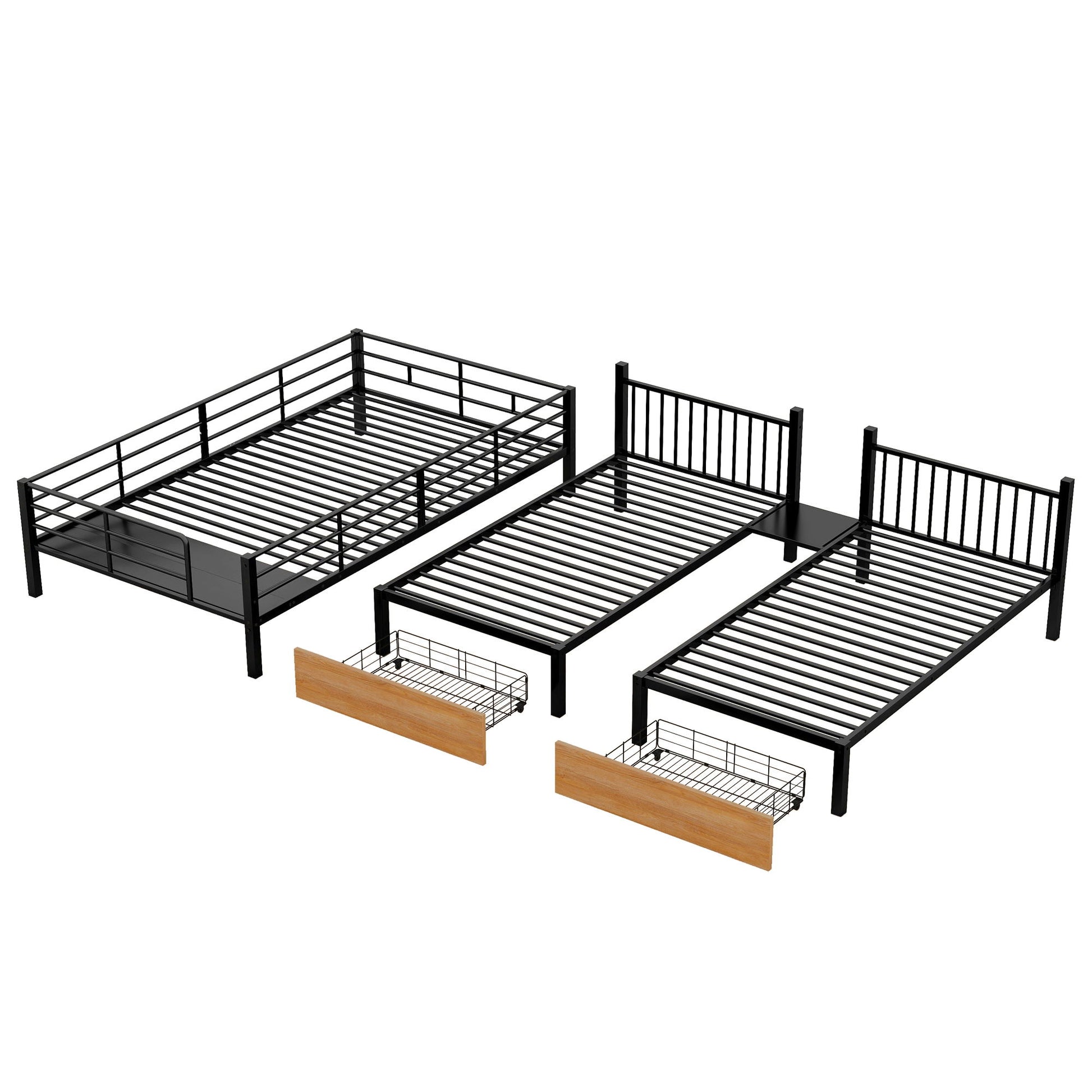 Full Over Twin-Twin Triple Bunk Bed With Drawers And Staircase - Black - The Sleep Loft - Online Mattress Showroom NYC